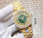 Swiss Copy Rolex Day Date 41 Yellow Gold Green Arabic Iced Out Watches